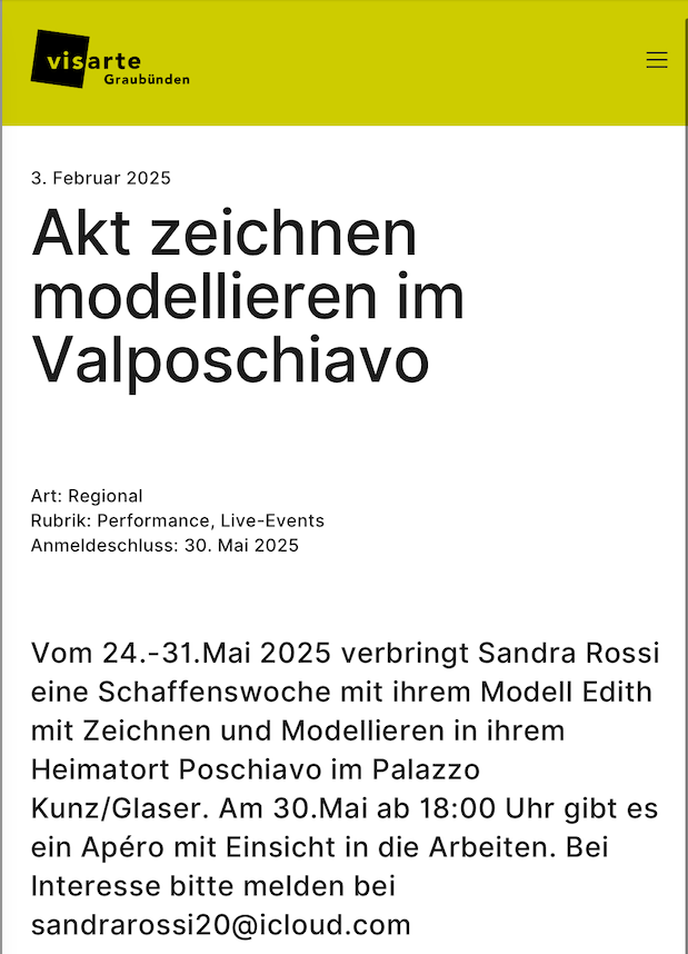 Sandra Rossi: Akt zeichnen und modellieren im Valposchiavo